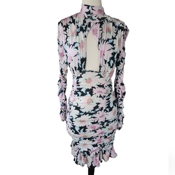 ASOS Dresses & Skirts - Asos Floral Mini Dress Women's Size 6 Bloomcore Ruched Ruffled Black Cut Out